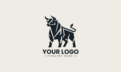 Fototapeta premium Powerful black vector logo illustration of a geometric stylized bull creating a strong financial and business symbol
