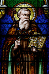 Obraz premium Saint Seine church. Stained glass. Sigo de Mesmont, known as Saint Seine. Corbigny. France.