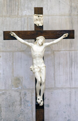 Obraz premium Saint Seine church. Passion of Christ. The crucifixion. Jesus on the cross. Corbigny. France.