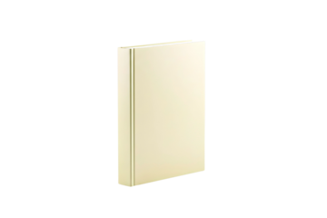 A single blank cream colored book standing upright isolated on transparent background
