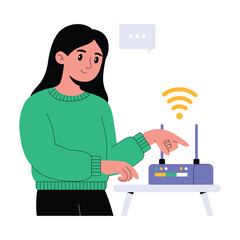 Technician installing and configuring home Wi-Fi router Illustration