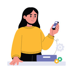 Engineer fixing broken laptop or mobile device Illustration