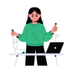 Technician organizing and connecting electronic cables Illustration