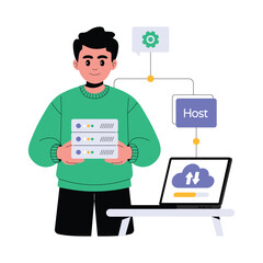 IT expert transferring data and upgrading to a new server system Illustration