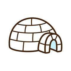 Doodle Illustration Of An Igloo With Light Blue Entrance And Brown Outline On A Transparent Background