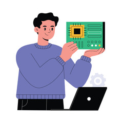 Engineer repairing or testing electronic circuit board components Illustration