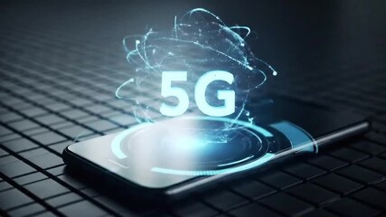 A smartphone displaying the 5g network technology with a futuristic design and global communication concept - Powered by Adobe