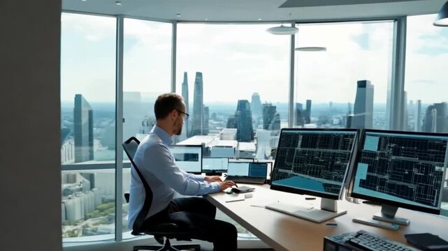 Architect working on blueprints in modern office