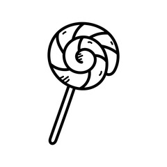 Black and White Swirl Lollipop Candy on a Stick Simple Doodle Illustration Isolated on Transparent Background