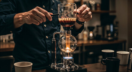 Art of Brewing: Barista Prepares Alternative Coffee Using Siphon Method