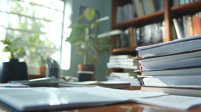 Home office study with books and sunlight