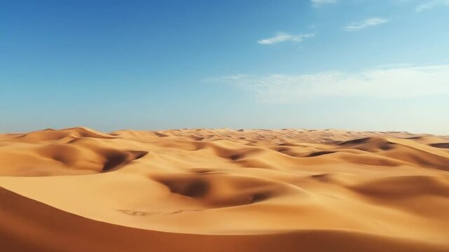 Desert landscape with sand dunes under a clear blue sky background