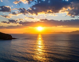 Dramatic sunset over a tranquil ocean