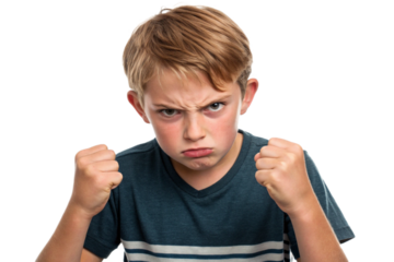 A sullen boy in his rebellious phase. He shows his anger. Resistance. Fighting.