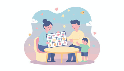 Happy family playing educational game fostering learning and bonding Childhood development
