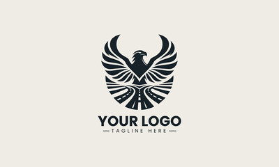 Fototapeta premium old black vector logo illustration of a powerful eagle with dynamic spread wings creating an authoritative and iconic symbol