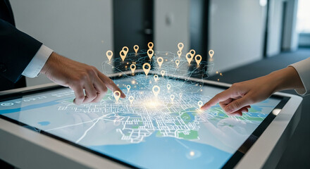 Interactive Map Display with Location Pins and Business Professionals.