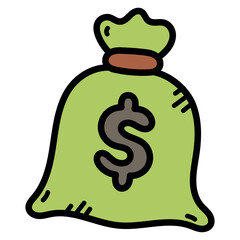 Green Doodled Money Bag With Dollar Sign Illustration On Transparent Background Simple Graphic Design