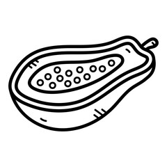 Hand Drawn Outline Of A Papaya Fruit Cut In Half Revealing Seeds On Transparent Background Simple Line Art Summer Fruit Doodle Style