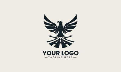 Obraz premium old black vector logo illustration of a powerful eagle with dynamic spread wings creating an authoritative and iconic symbol