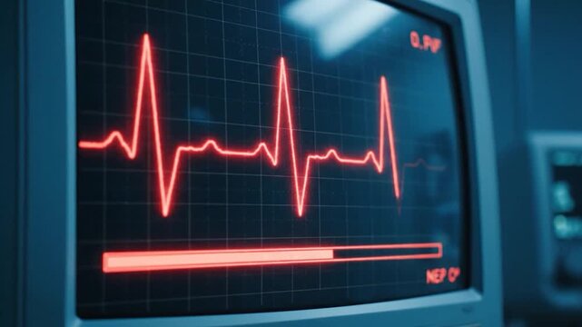 Red Heartbeat Monitor Displaying Vital Signs in a Medical Setting