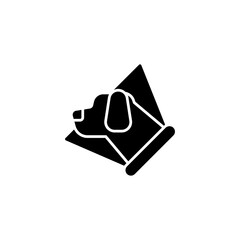 Black Silhouette Icon of a Dog Head in Profile Facing Left with White Outline on a White Background