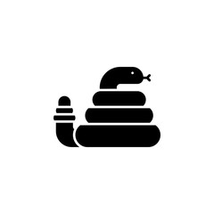 Black Silhouette of a Coiled Snake with a Segmented Tail on a White Background Simple Minimalist Vector Icon