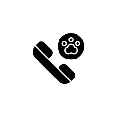 Black Silhouette Icon of a Telephone Handset with a Paw Print Inside a Circle Symbol on a Transparent Background