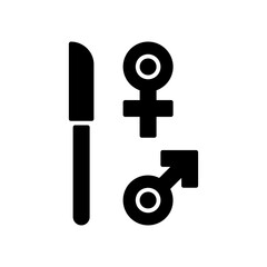 Black Silhouette of a Knife Symbolizing Gender Equality Alongside the Male and Female Symbols on a Transparent Background