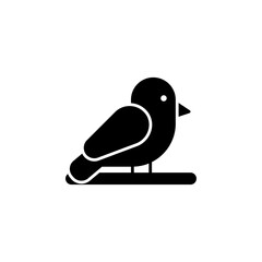 Black silhouette of a small bird perched on a thin horizontal line against a white background simple vector illustration