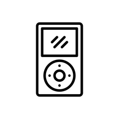 Black Outline Icon of a Portable Digital Music Player with Screen and Control Wheel on a Transparent Background
