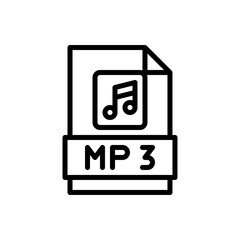 Black Outline Icon Representing an MP3 Audio File With a Musical Note Symbol Inside A Square On A Transparent Background Simple Graphic Design