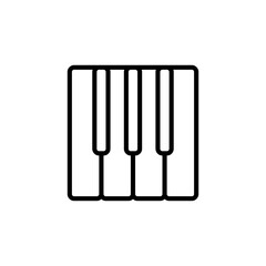 Black outline illustration of piano keys on a white background representing musical instruments and sound