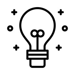 Black Outline Illustration of a Light Bulb with Sparkles and Circles on a Transparent Background Symbolizing Innovation and Ideas