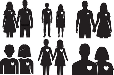 Couple Silhouette Set Love Relationship People Icon Illustration