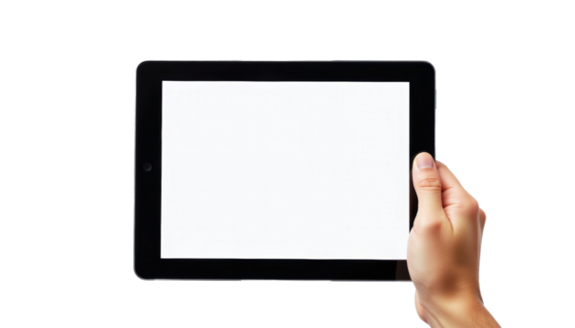 Hand Holding a Tablet Device Digital Workspace Technology Minimalist Environment Close-Up View Modern Concept