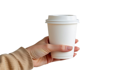 Woman's Hand Holding a White Coffee Cup Urban Environment Lifestyle Shot Close-Up View for Daily Coffee Rituals