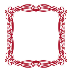 Hand drawn red wooden frame with decorative border, linear sketch style, clean whimsical pencil doodle.