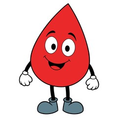 Cute and Smiling Blood Drop Character Mascot Illustration for Kids' Health Education, Donation Campaigns, and Medical Awareness.