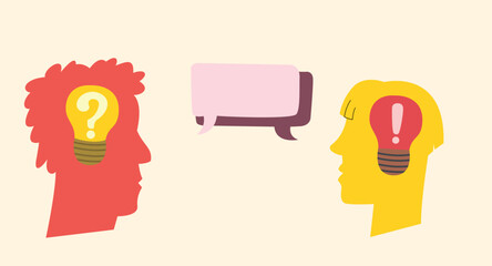 two people communicating with different ideas and mind. Vector Illustration