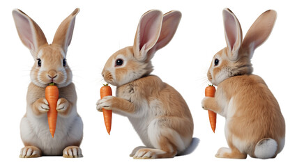 Adorable Bunny Trio A Sweet Easter Scene with Carrots and Playful Poses