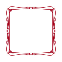 Hand drawn red wooden frame with decorative border, linear sketch style, clean whimsical pencil doodle.