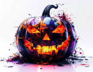 Vibrant Artistic Halloween Jack-o'-Lantern with Splatters