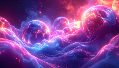 Vibrant Cosmic Energy Spheres in Nebula