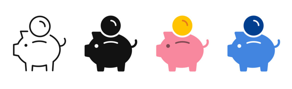 Piggy bank simple icons in line and flat style. Piggybank, baby pig icon. vector