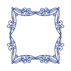 Hand drawn blue wooden frame with decorative border, linear sketch style, clean whimsical pencil doodle.
