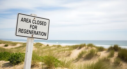 Sign indicating area closed for regeneration on a beach