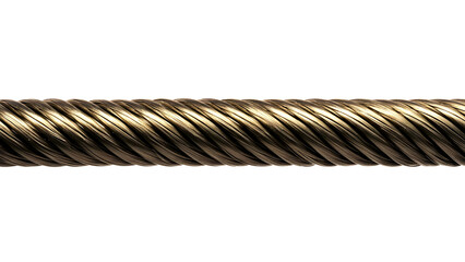 Close up of a thick braided rope with a metallic sheen isolated on transparent background