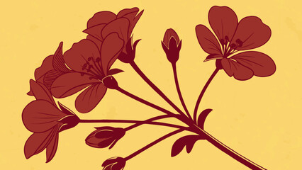 Illustration of Flowers in Bloom Against a Yellow Backdrop.