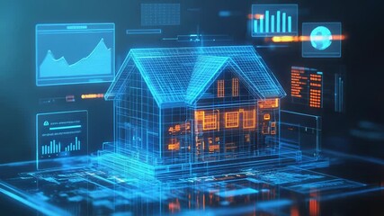 Smart home system blueprint with digital data interface - Powered by Adobe